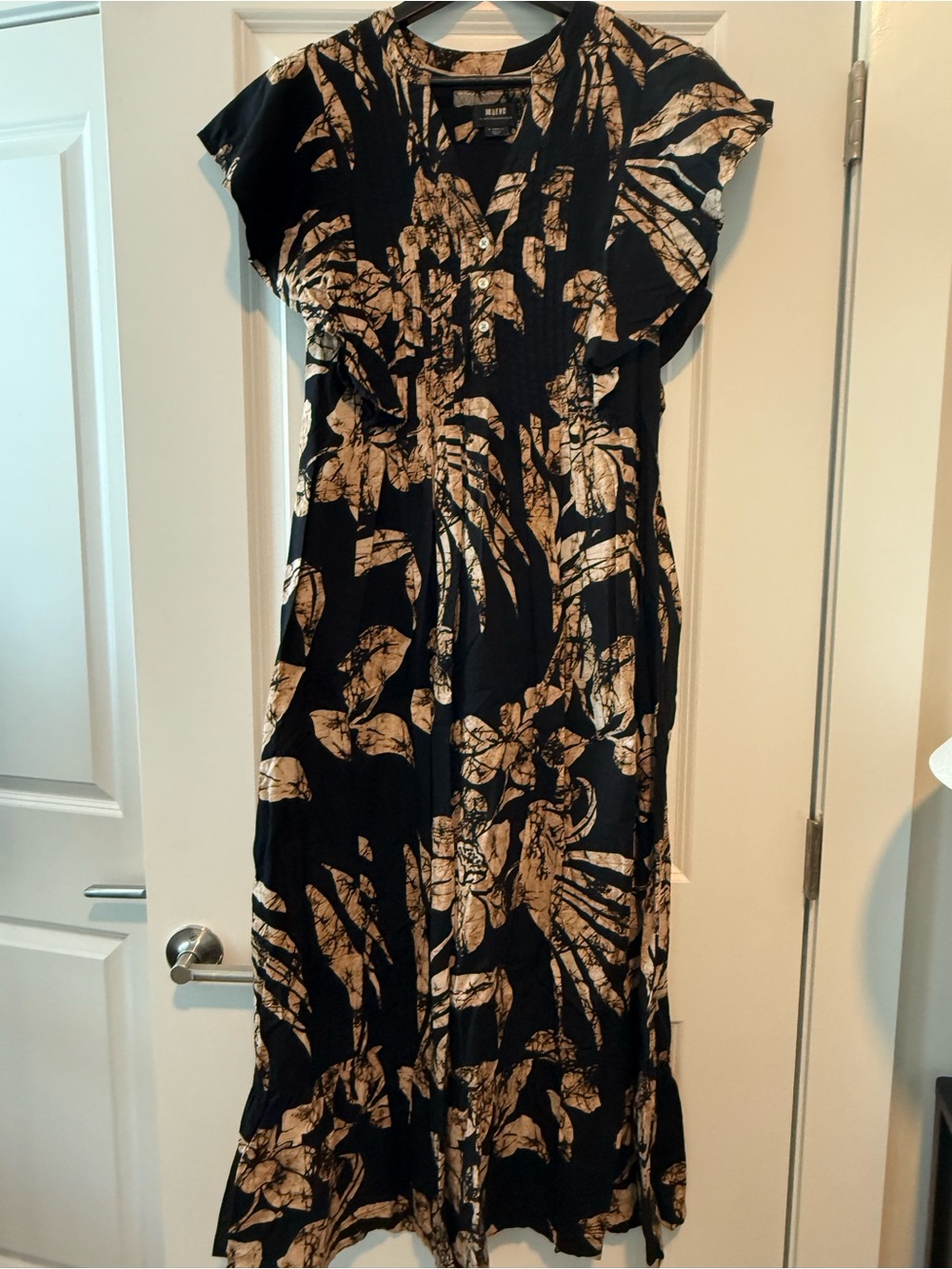 Anthropologie Black Maxi Dress with Tan Floral Print